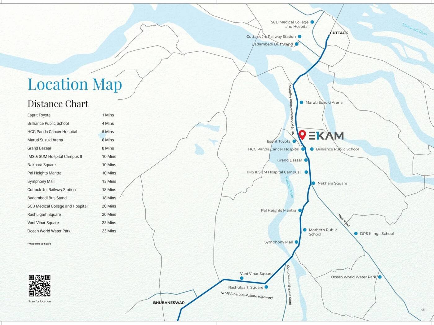 EKAM location map and distance chart, Bhubaneswar